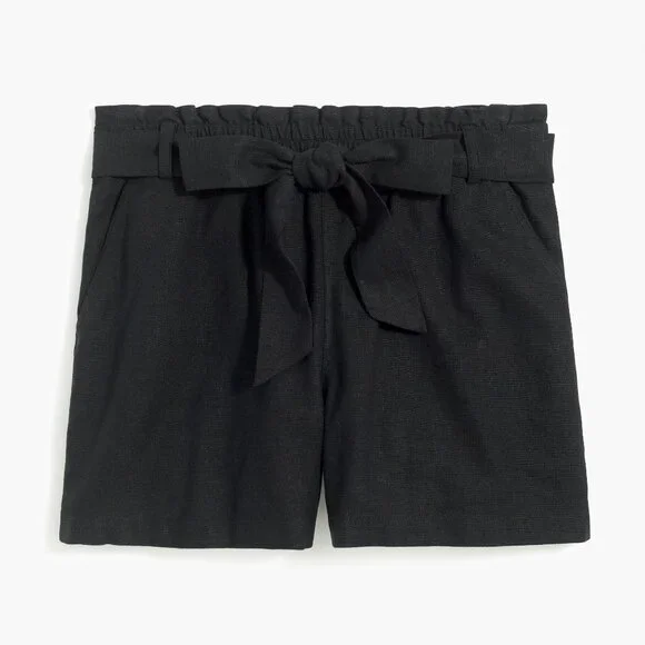 Black J. Crew Factory Linen-blend paper-bag short - Picture 1 of 6